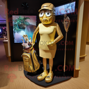 Gold Golf Bag mascot costume character dressed with a Bikini and Anklets