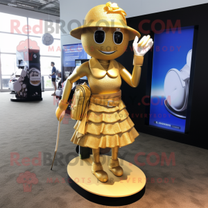 Gold Golf Bag mascot costume character dressed with a Bikini and Anklets