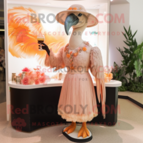 Peach Vulture mascot costume character dressed with a Cocktail Dress and Hats