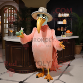 Peach Vulture mascot costume character dressed with a Cocktail Dress and Hats