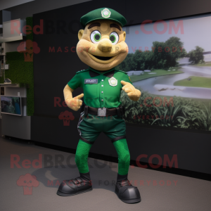 Forest Green Police Officer mascot costume character dressed with a Running Shorts and Belts