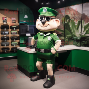 Forest Green Police Officer mascot costume character dressed with a Running Shorts and Belts