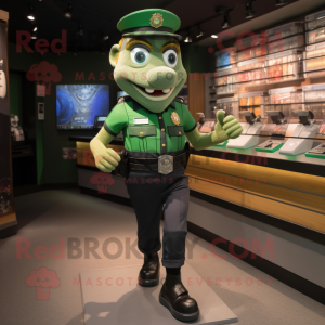 Forest Green Police Officer mascot costume character dressed with a Running Shorts and Belts