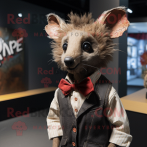 Rust Aye-Aye mascot costume character dressed with a Waistcoat and Bow ties