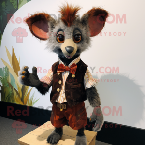 Rust Aye-Aye mascot costume character dressed with a Waistcoat and Bow ties