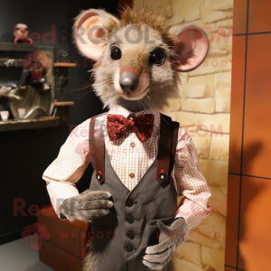 Rust Aye-Aye mascot costume character dressed with a Waistcoat and Bow ties