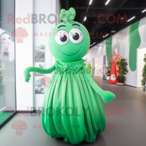Green Pho mascot costume character dressed with a Ball Gown and Clutch bags
