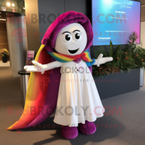 Magenta Rainbow mascot costume character dressed with a Wedding Dress and Scarves