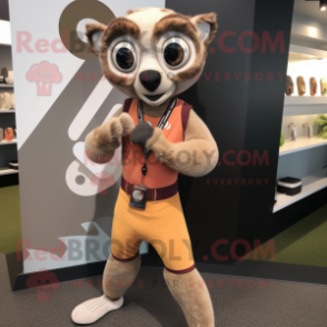 Tan Lemur mascot costume character dressed with a Yoga Pants and Bracelet watches