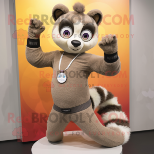 Tan Lemur mascot costume character dressed with a Yoga Pants and Bracelet watches