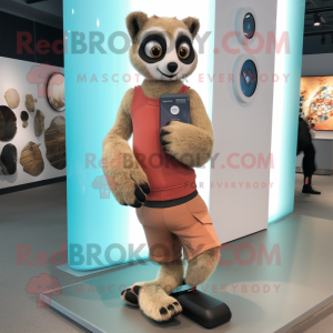 Tan Lemur mascot costume character dressed with a Yoga Pants and Bracelet watches
