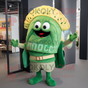 Green Tacos mascot costume character dressed with a Playsuit and Beanies