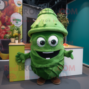 Green Tacos mascot costume character dressed with a Playsuit and Beanies