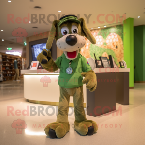 Olive Dog mascot costume character dressed with a Shorts and Bracelet watches