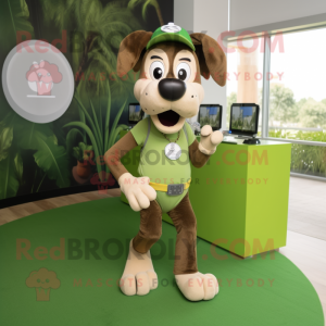 Olive Dog mascot costume character dressed with a Shorts and Bracelet watches