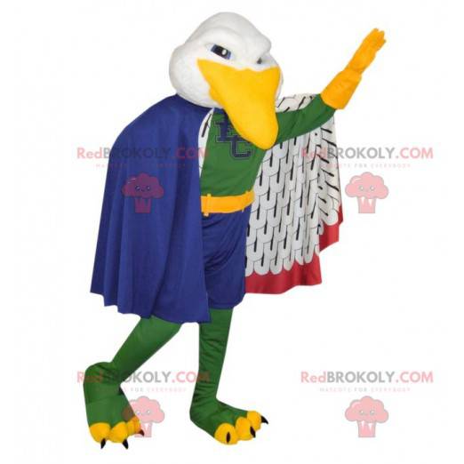 Farverig fuglemåge maskot med kappe - Redbrokoly.com