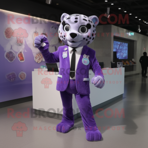 Lavender Jaguar mascot costume character dressed with a Suit and Cufflinks