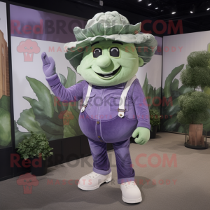 Lavender Cabbage mascot costume character dressed with a Bootcut Jeans and Shoe laces