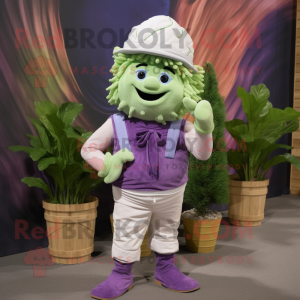 Lavender Cabbage mascot costume character dressed with a Bootcut Jeans and Shoe laces