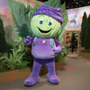 Lavender Cabbage mascot costume character dressed with a Bootcut Jeans and Shoe laces