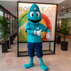 Teal Spinach mascot costume character dressed with a Henley Shirt and Digital watches