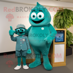 Teal Spinach mascot costume character dressed with a Henley Shirt and Digital watches