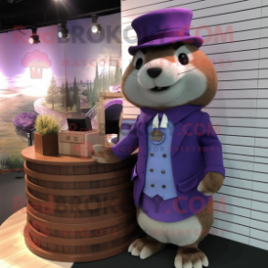 Lavender Beaver mascot costume character dressed with a Pencil Skirt and Berets