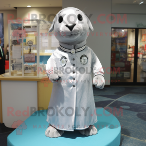 Silver Seal mascot costume character dressed with a Shift Dress and Shoe laces