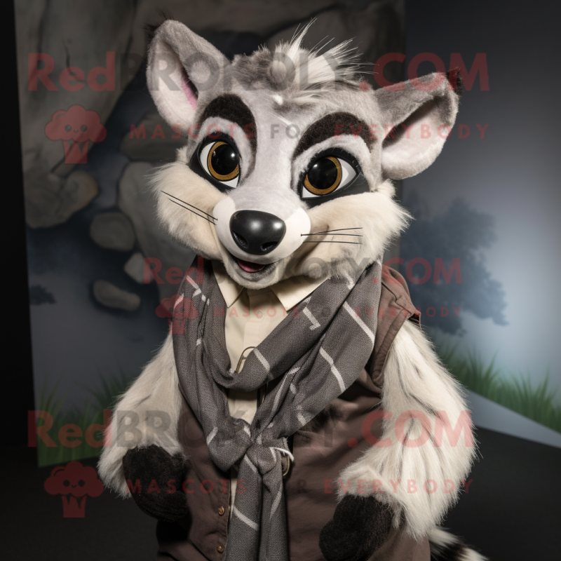 Gray Civet mascot costume character dressed with a Chinos and Scarves