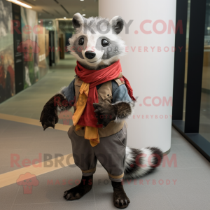 Gray Civet mascot costume character dressed with a Chinos and Scarves