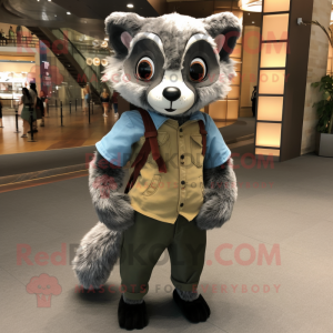 Gray Civet mascot costume character dressed with a Chinos and Scarves