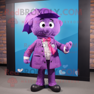 Purple Raspberry mascot costume character dressed with a Windbreaker and Bow ties