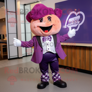 Purple Raspberry mascot costume character dressed with a Windbreaker and Bow ties