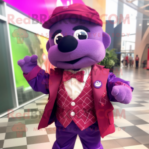 Purple Raspberry mascot costume character dressed with a Windbreaker and Bow ties