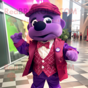 Purple Raspberry mascot costume character dressed with a Windbreaker and Bow ties