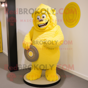 Lemon Yellow Gorilla mascot costume character dressed with a Circle Skirt and Clutch bags
