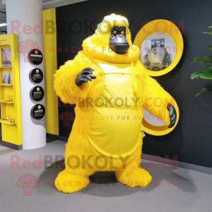 Lemon Yellow Gorilla mascot costume character dressed with a Circle Skirt and Clutch bags