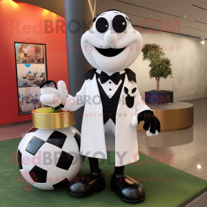 White Soccer Goal mascot costume character dressed with a Tuxedo and Cufflinks