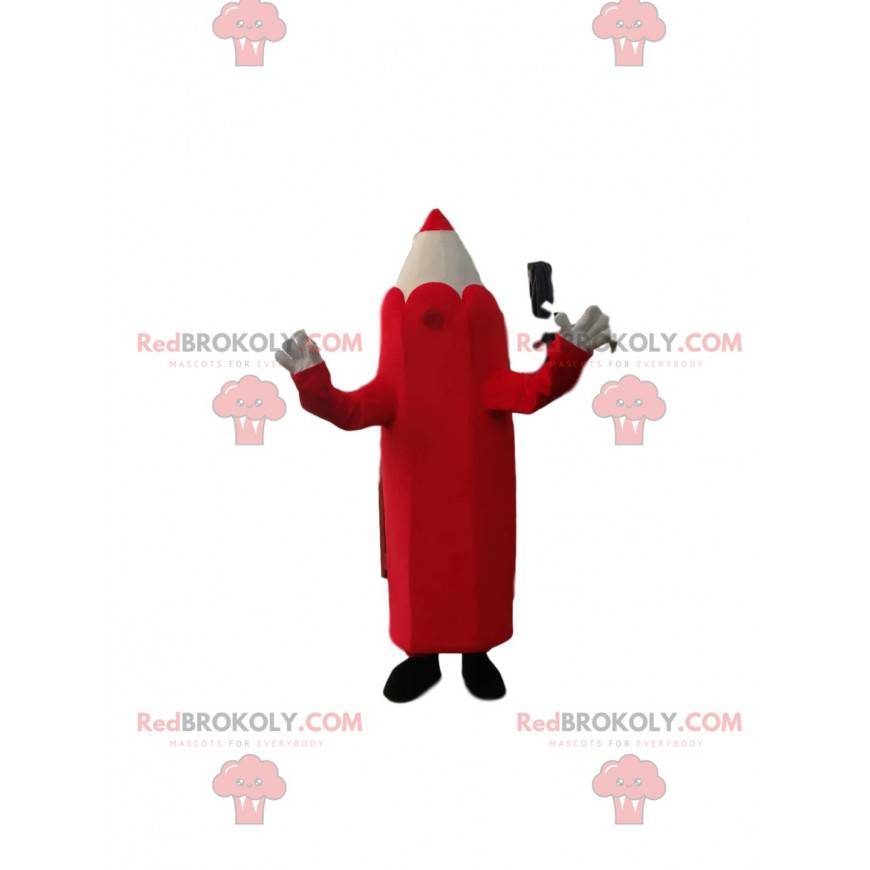 Mascotte de crayon rouge et crème. Costume de crayon -