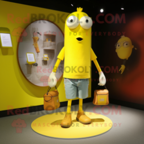 Yellow Aglet mascot costume character dressed with a Henley Tee and Handbags