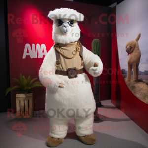 White Alpaca mascot costume character dressed with a Vest and Belts