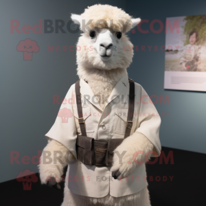 White Alpaca mascot costume character dressed with a Vest and Belts