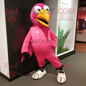 Pink Parrot mascot costume character dressed with a Turtleneck and Shoe laces