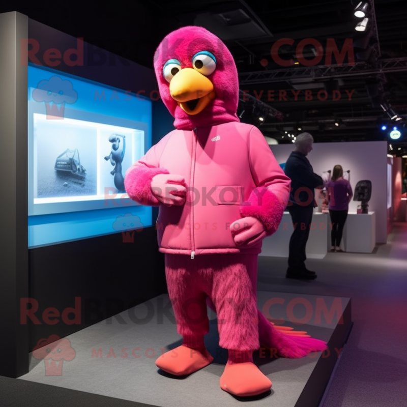 Pink Parrot mascot costume character dressed with a Turtleneck and Shoe laces