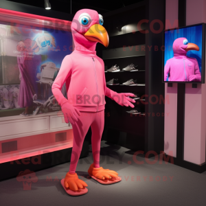 Pink Parrot mascot costume character dressed with a Turtleneck and Shoe laces
