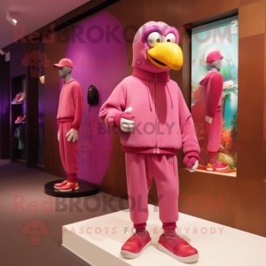 Pink Parrot mascot costume character dressed with a Turtleneck and Shoe laces