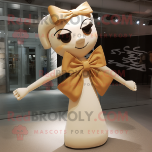 Beige Contortionist mascot costume character dressed with a Midi Dress and Bow ties