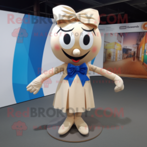 Beige Contortionist mascot costume character dressed with a Midi Dress and Bow ties