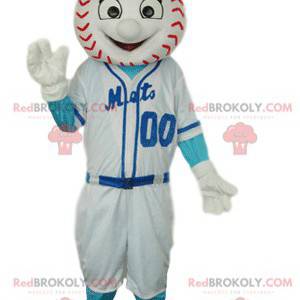 Mascota de personaje deportivo con cabeza de béisbol. -