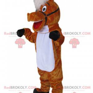 Mascote cavalo marrom super entusiasmado - Redbrokoly.com